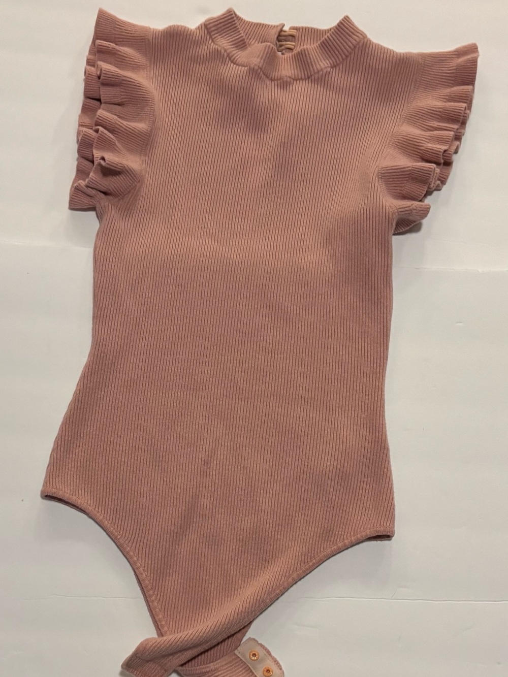 Ribbed Flutter Sleeve One-Piece in Dusty Rose